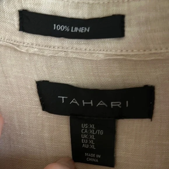 Tahari 100% LINEN Beige Long Sleeve Tunic - Picture 3 of 13